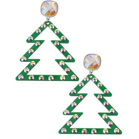 Christmas Tree Rhinestone Earrings - BFF Here