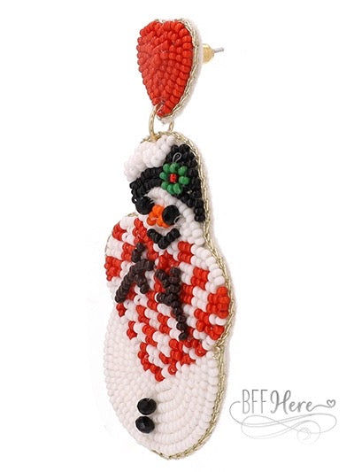 Snowman & Heart Seed Bead Earrings - BFF Here