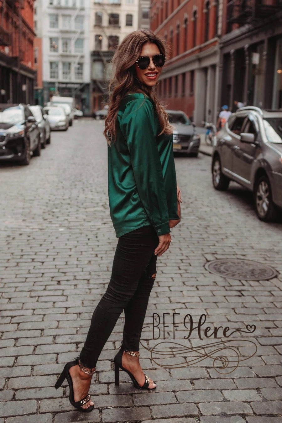 PREORDER-Boss Babe Button Up Top — Emerald - BFF Here