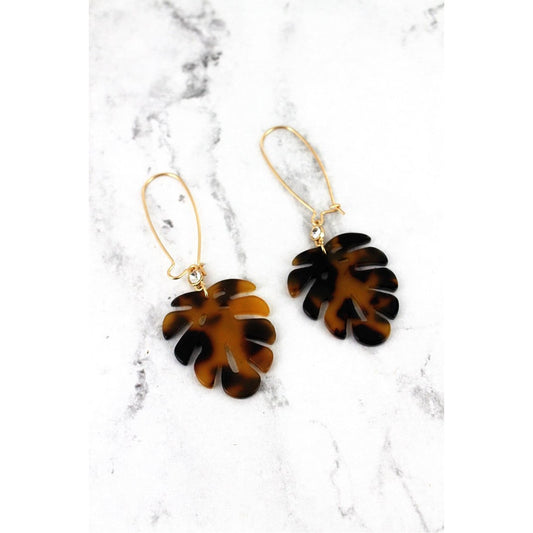 Tortoiseshell Palm Leaf Drop Earrings - BFF Here