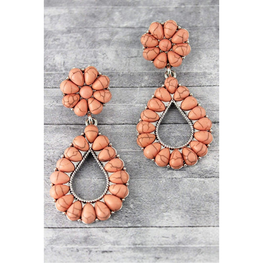 Western Pink Beaded Silvertone Teardrop Earrings - BFF Here