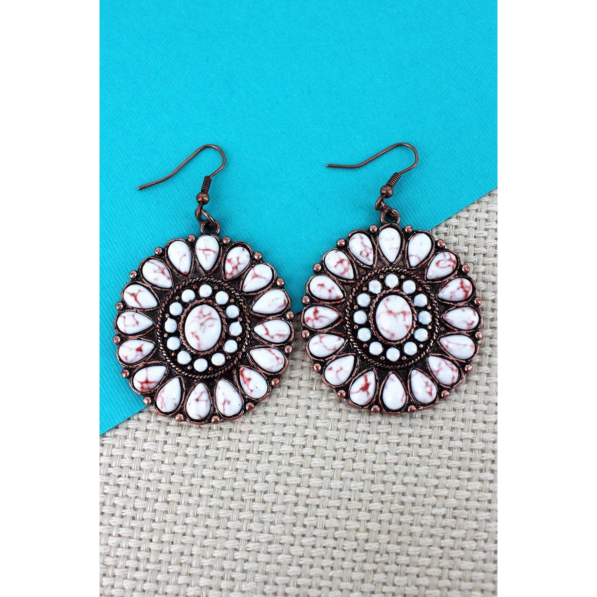 White Beaded Burnished Coppertone Earrings - BFF Here