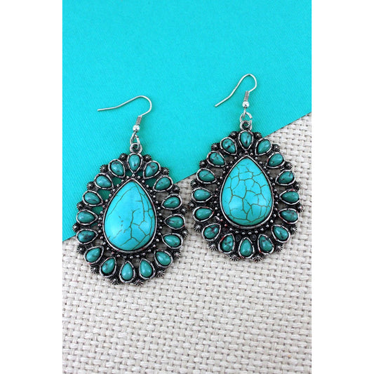 Turquoise Beaded Burnished Silvertone Teardrop Earrings - BFF Here