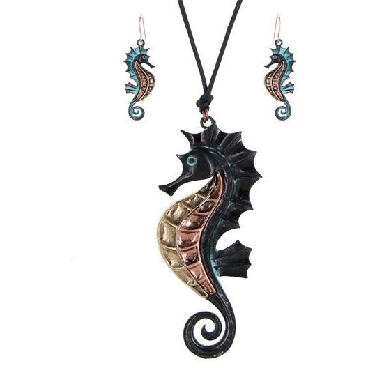 Sea Horse Necklace and Earring Set - BFF Here