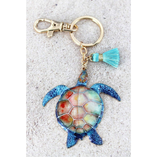 Turtle with Tassel Charm Goldtone Keychain - BFF Here