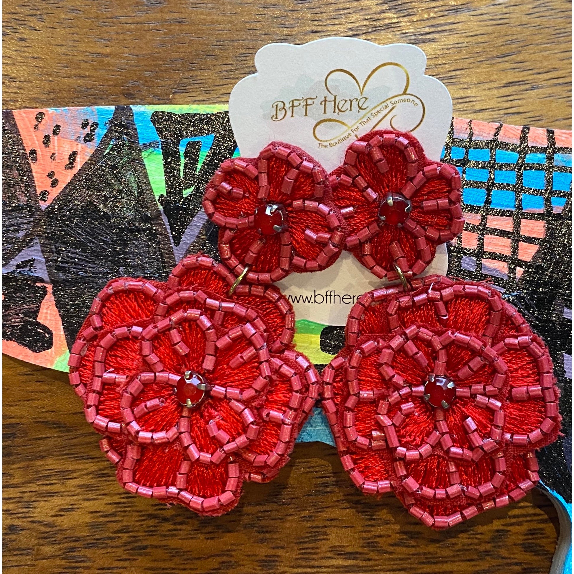 Embroidered Seed Bead Flower Earrings -- Choice of Color - BFF Here