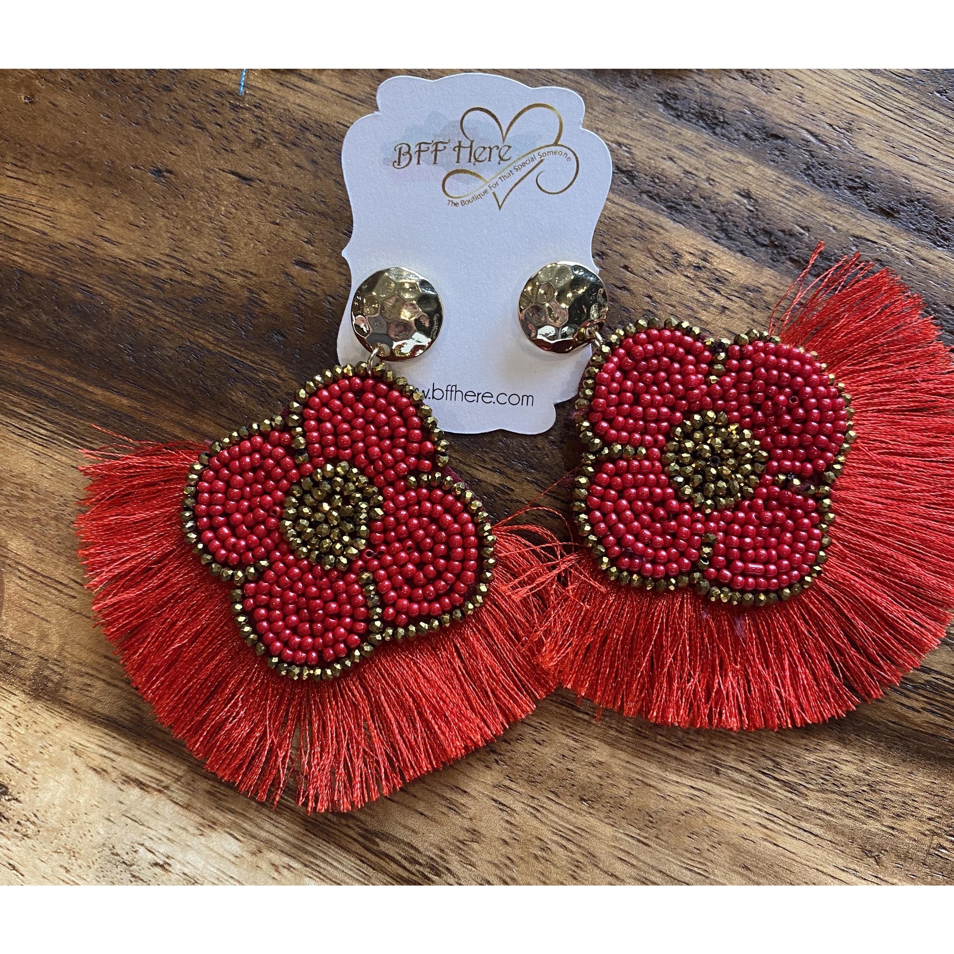 Seed Bead Flower Fan Earrings -- Choice of Color - BFF Here