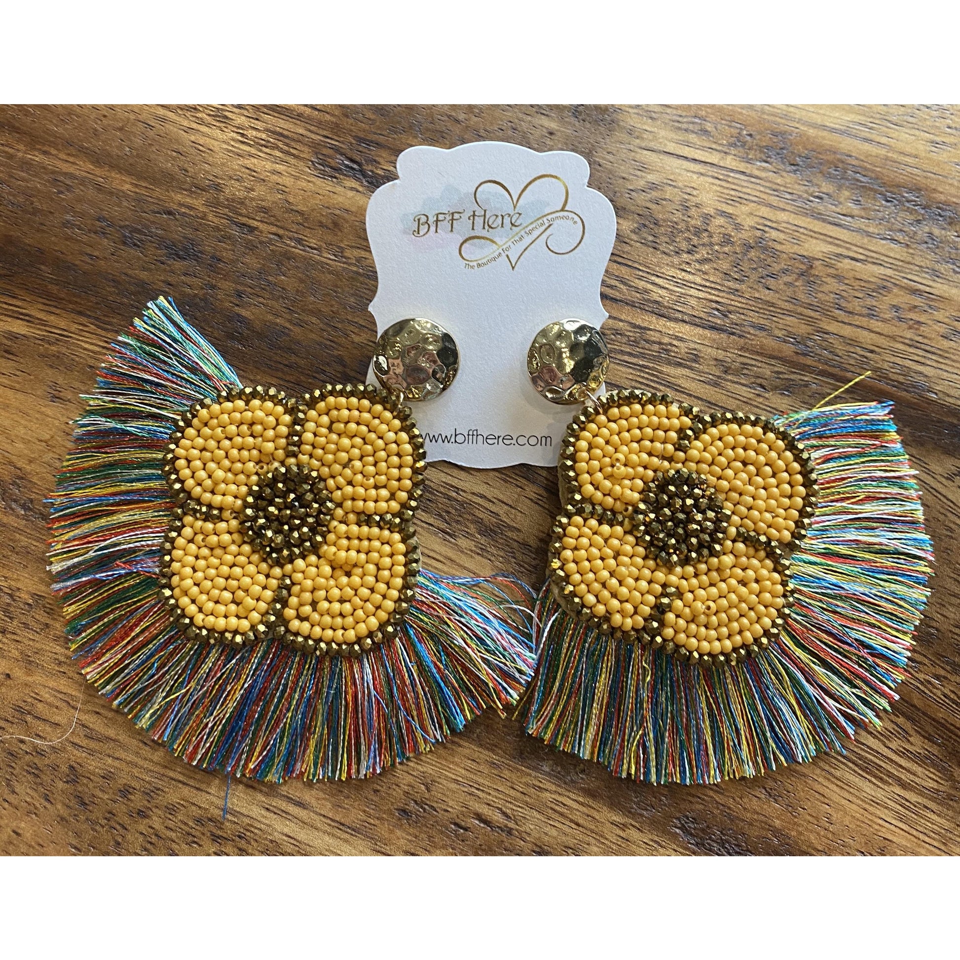 Seed Bead Flower Fan Earrings -- Choice of Color - BFF Here