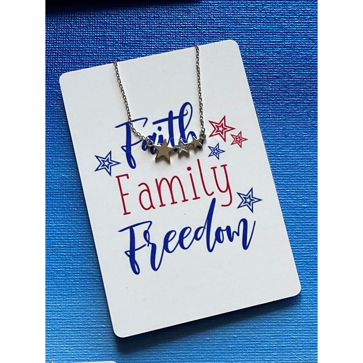 Faith, Family, & Freedom Necklace Card - BFF Here