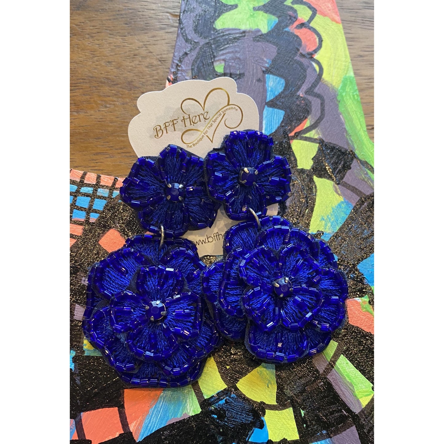 Embroidered Seed Bead Flower Earrings -- Choice of Color - BFF Here