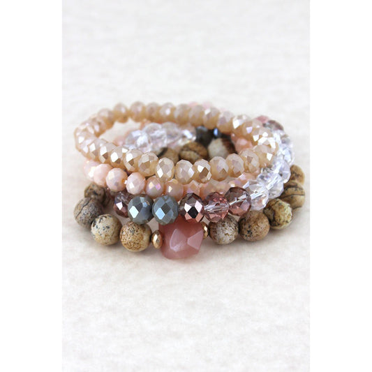 Brown Semi-Precious Stone Beaded Bracelet Set - BFF Here